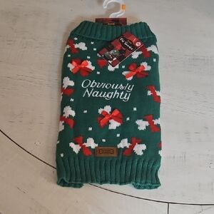 Christmas Green Pet Sweater with Red and White Patterns